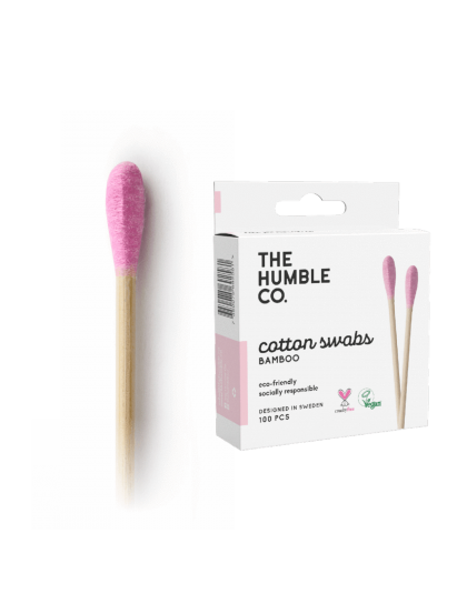 The Humble Bamboo Cotton Swabs Μπατονέτες Από Μπαμπού Ροζ 100 τμχ - Αξεσουάρ στο naturalcarebeauty.gr